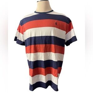 POLO‎ RALPH LAUREN Red Blue Striped Crewneck T Shirt Shortsleeve Classic Size XL